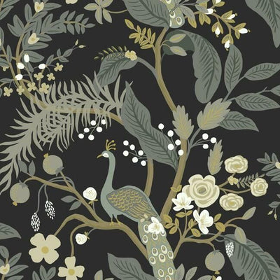 product image of Peacock Wallpaper in Black from the Rifle Paper Co. Collection by York Wallcoverings 533