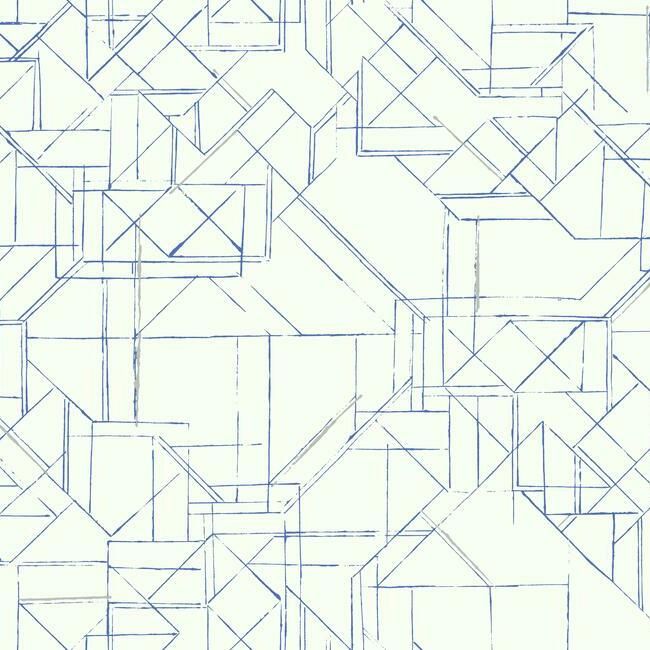 media image for Prism Schematics Peel & Stick Wallpaper in Cobalt and Silver by York Wallcoverings 264