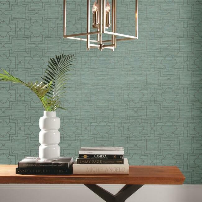 media image for Quatrefoil Trellis Peel & Stick Wallpaper in Blue by York Wallcoverings 297