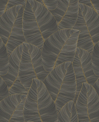 product image for Tropical Metallic Leaf Peel & Stick Wallpaper in Gold & Brown 21