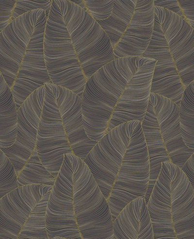 product image for Tropical Metallic Leaf Peel & Stick Wallpaper in Gold & Brown 21