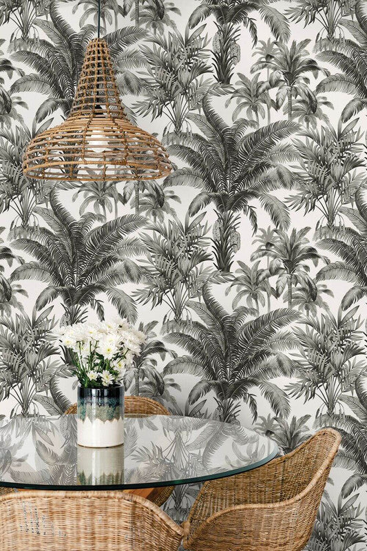 media image for Palm Grove Peel & Stick Wallpaper in Black & White 258