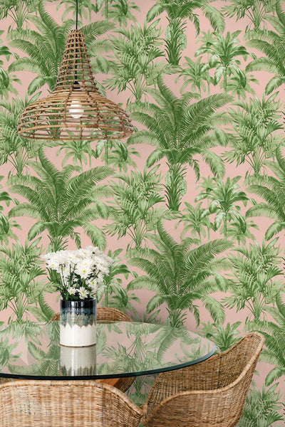 product image for Palm Grove Peel & Stick Wallpaper in Green & Pink 85