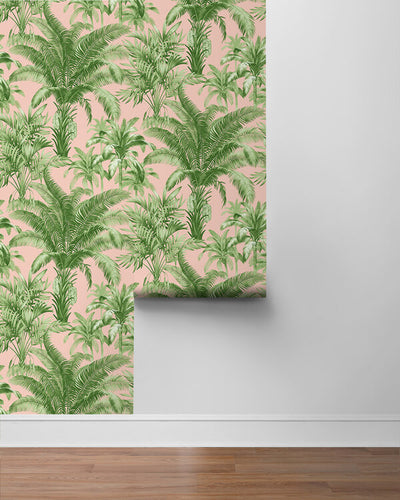 product image for Palm Grove Peel & Stick Wallpaper in Green & Pink 71