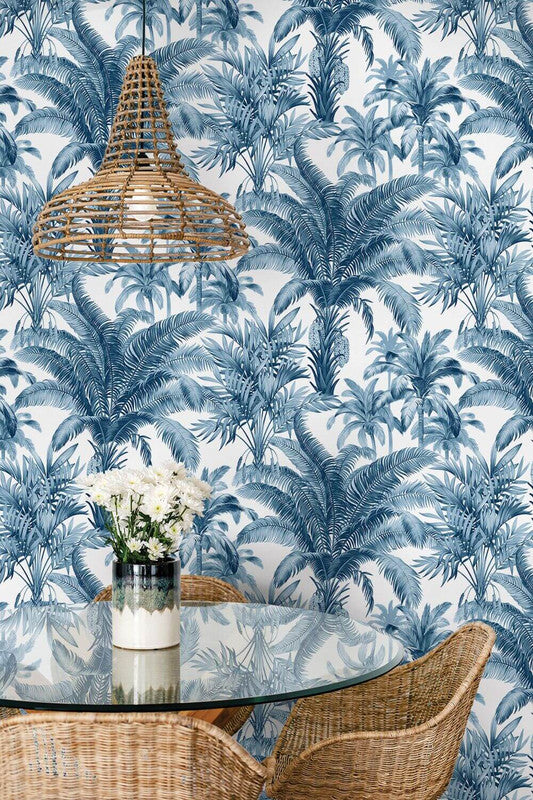 media image for Palm Grove Peel & Stick Wallpaper in Blue & White 232