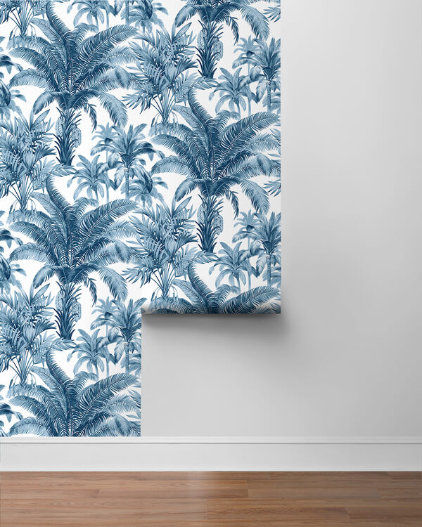 media image for Palm Grove Peel & Stick Wallpaper in Blue & White 273