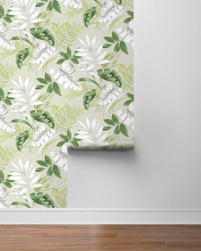 product image for Tropical Leaves Peel & Stick Wallpaper in Green & White 68