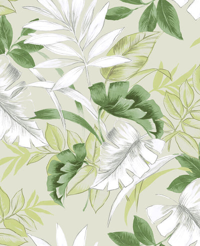 product image of Tropical Leaves Peel & Stick Wallpaper in Green & White 546