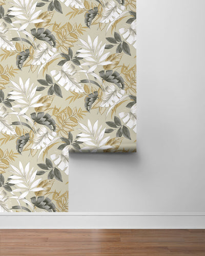 product image for Tropical Leaves Peel & Stick Wallpaper in Grey & White/Beige 2