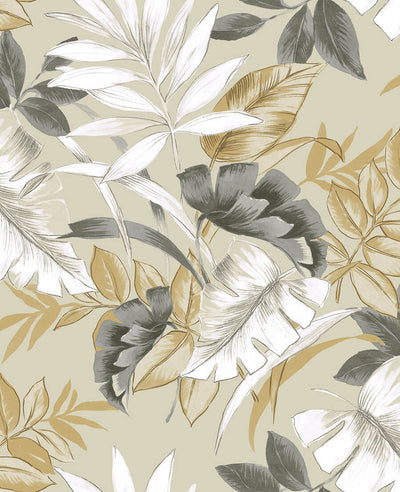 product image of Tropical Leaves Peel & Stick Wallpaper in Grey & White/Beige 510