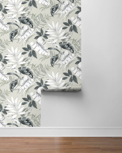 product image for Tropical Leaves Peel & Stick Wallpaper in Grey & White 65