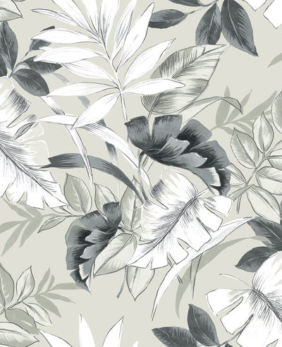 product image of Tropical Leaves Peel & Stick Wallpaper in Grey & White 59