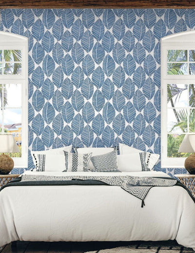 product image for Spot Leaves Peel & Stick Wallpaper in Blue & White 32