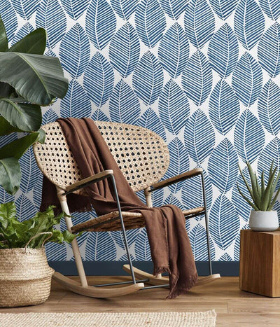 product image for Spot Leaves Peel & Stick Wallpaper in Blue & White 5