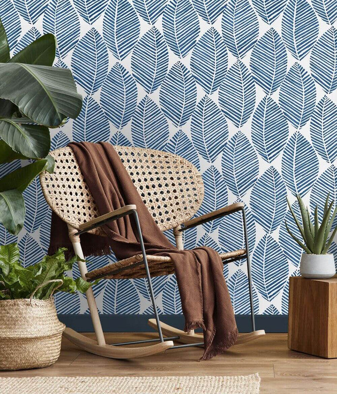 media image for Spot Leaves Peel & Stick Wallpaper in Blue & White 229