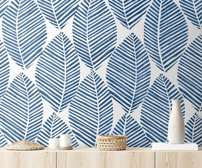 product image for Spot Leaves Peel & Stick Wallpaper in Blue & White 15