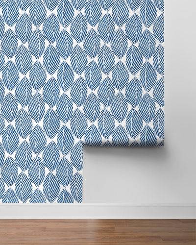 product image for Spot Leaves Peel & Stick Wallpaper in Blue & White 9