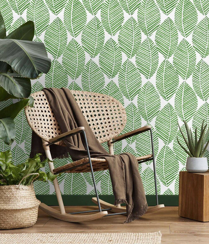 media image for Spot Leaves Peel & Stick Wallpaper in Green & White 250