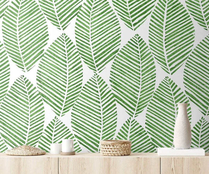 media image for Spot Leaves Peel & Stick Wallpaper in Green & White 273