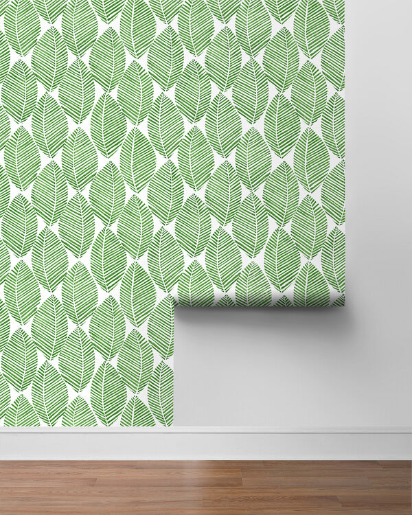 media image for Spot Leaves Peel & Stick Wallpaper in Green & White 294