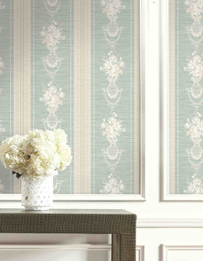 product image for Floral Cameo Stripe Wallpaper in Green & Beige 16