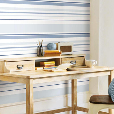 product image for Stripes Peel & Stick Wallpaper in Blue by RoomMates for York Wallcoverings 62