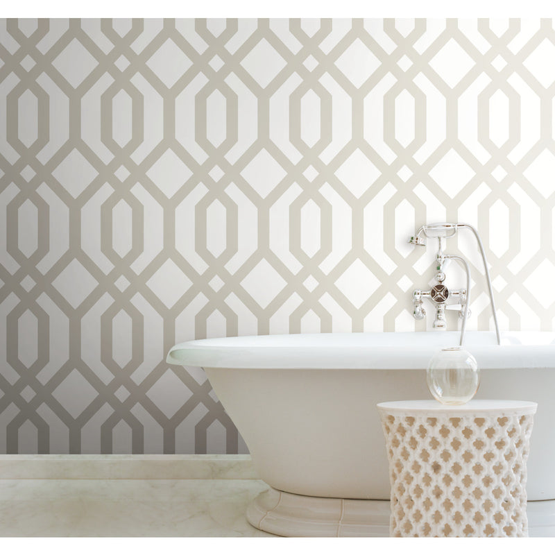 media image for Gazebo Lattice Peel & Stick Wallpaper in Taupe by York Wallcoverings 261