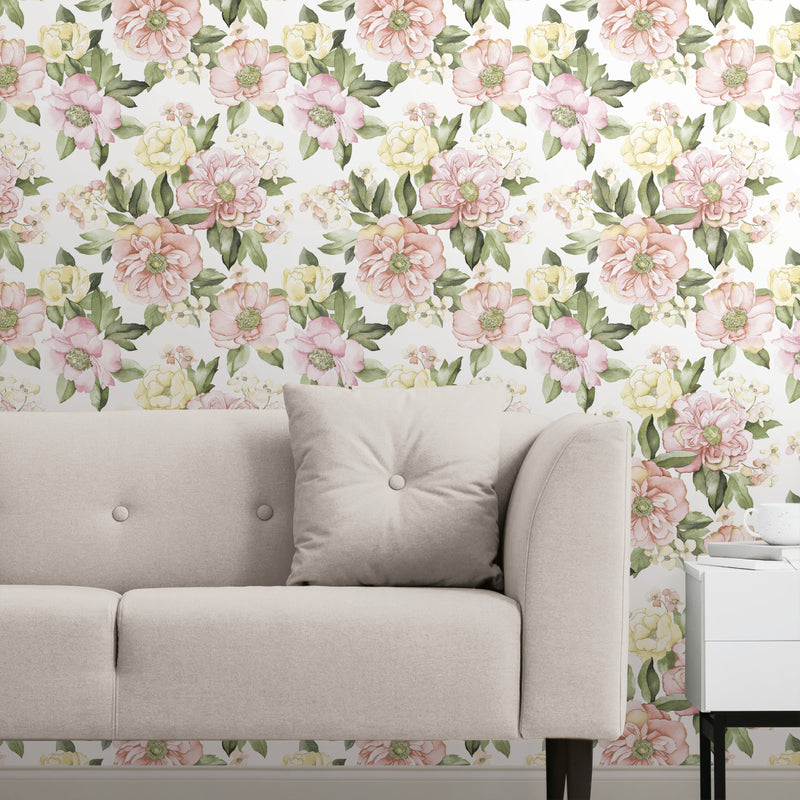 media image for Watercolor Floral Bouquet Peel & Stick Wallpaper in Pink by York Wallcoverings 264