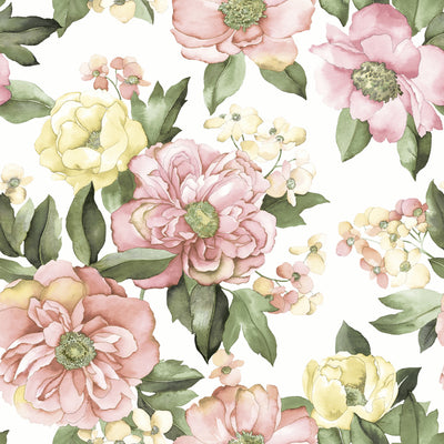 product image of Watercolor Floral Bouquet Peel & Stick Wallpaper in Pink by York Wallcoverings 538