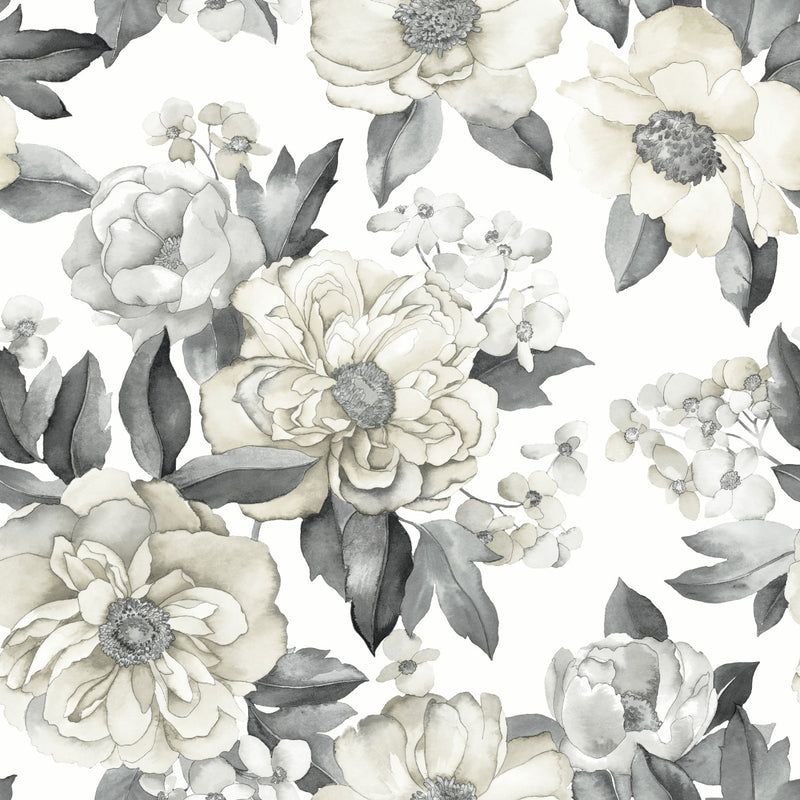 media image for Watercolor Floral Bouquet Peel & Stick Wallpaper in Grey by York Wallcoverings 265