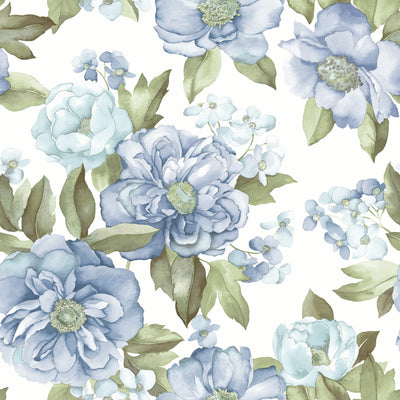 product image of Watercolor Floral Bouquet Peel & Stick Wallpaper in Blue by York Wallcoverings 536