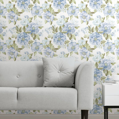 product image for Watercolor Floral Bouquet Peel & Stick Wallpaper in Blue by York Wallcoverings 80