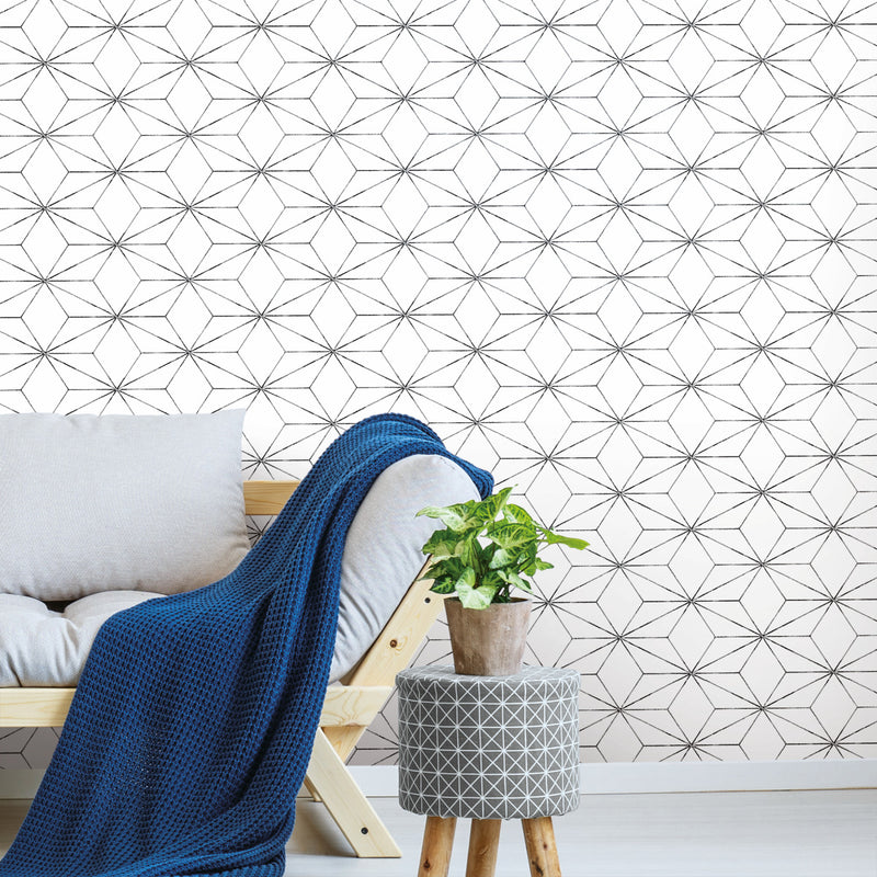 media image for Geo Blockstar Peel & Stick Wallpaper in Black and White by York Wallcoverings 245