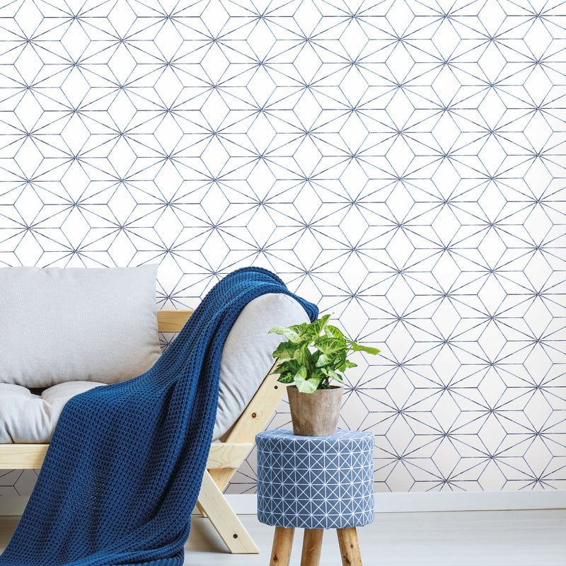 media image for Geo Blockstar Peel & Stick Wallpaper in Blue by York Wallcoverings 253