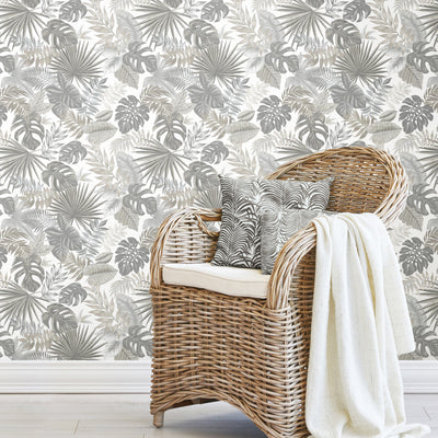 product image for Palm Frond Toss Peel & Stick Wallpaper in Grey by York Wallcoverings 92