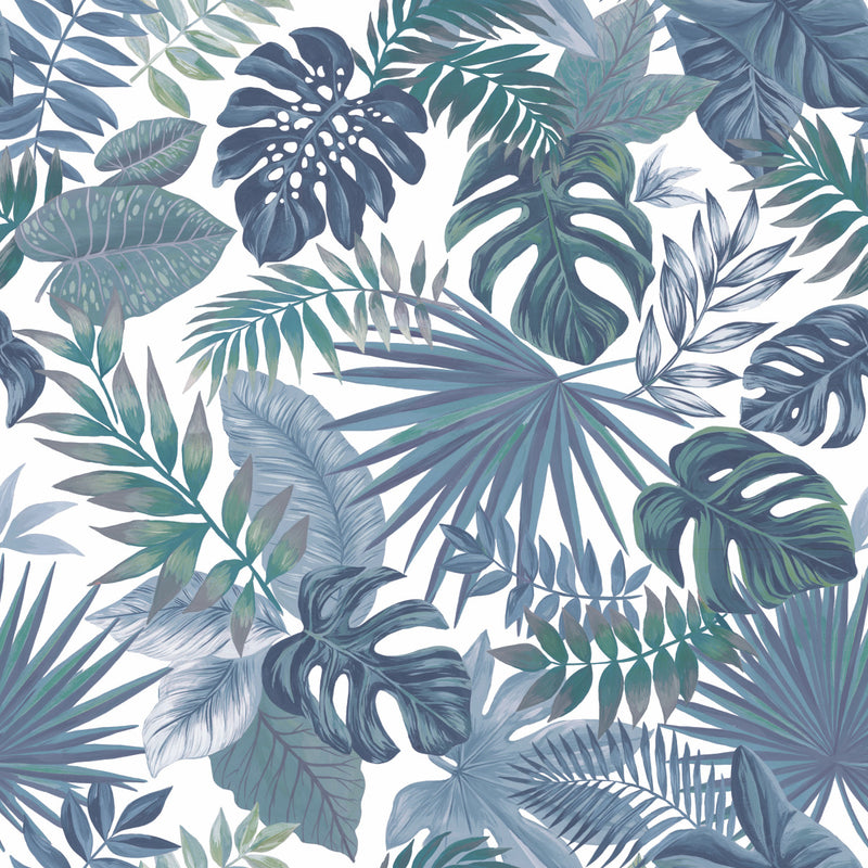 media image for Palm Frond Toss Peel & Stick Wallpaper in Blue by York Wallcoverings 299