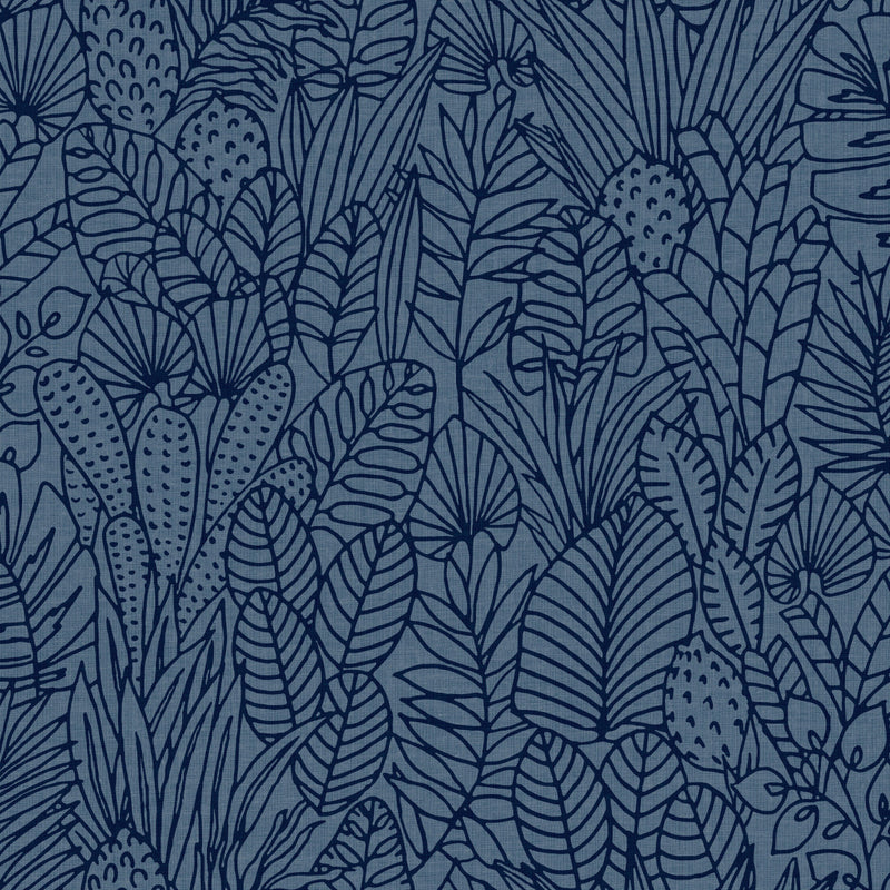 media image for Tropical Leaves Sketch Peel & Stick Wallpaper in Blue by York Wallcoverings 265