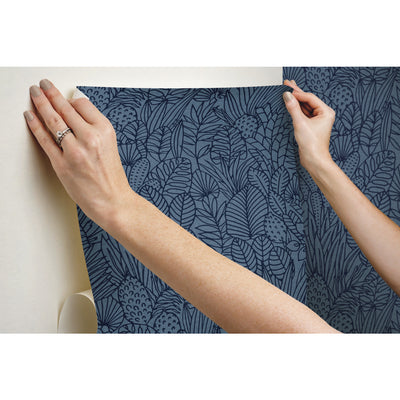 product image for Tropical Leaves Sketch Peel & Stick Wallpaper in Blue by York Wallcoverings 64