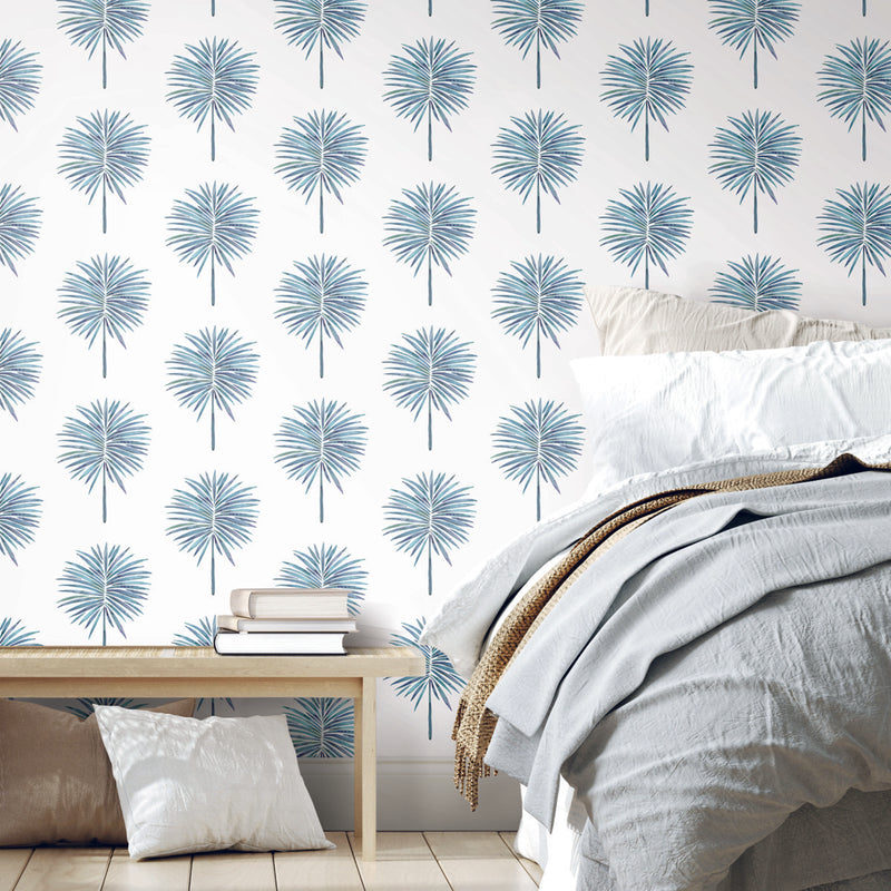 media image for Cat Coquillette Fun Fronds Peel & Stick Wallpaper in Blue by York Wallcoverings 290