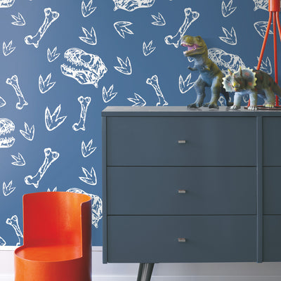 product image for Dinosaur Bones Peel & Stick Wallpaper in Blue by RoomMates 43