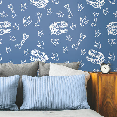 product image for Dinosaur Bones Peel & Stick Wallpaper in Blue by RoomMates 8