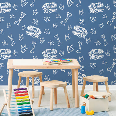 product image for Dinosaur Bones Peel & Stick Wallpaper in Blue by RoomMates 33