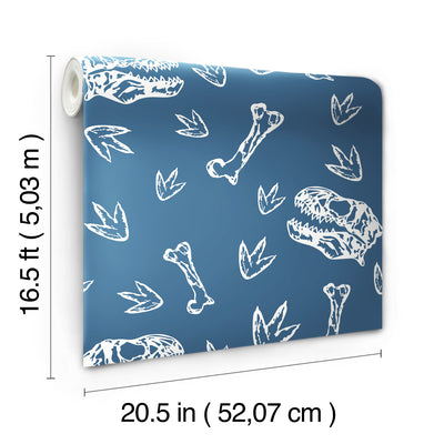 product image for Dinosaur Bones Peel & Stick Wallpaper in Blue by RoomMates 74