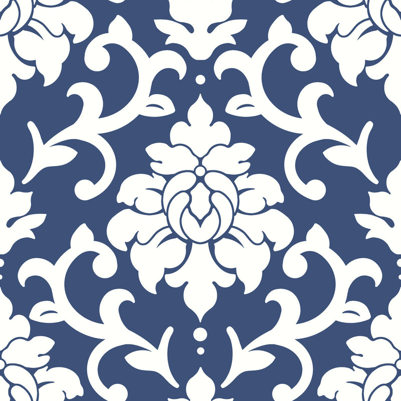 media image for Damask Indigo Peel & Stick Wallpaper by RoomMates for York Wallcoverings 292