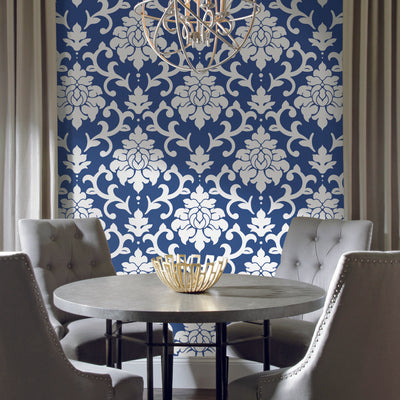 product image for Damask Indigo Peel & Stick Wallpaper by RoomMates for York Wallcoverings 75