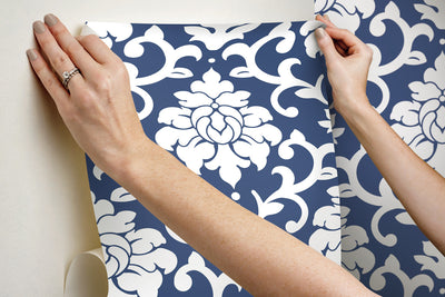 product image for Damask Indigo Peel & Stick Wallpaper by RoomMates for York Wallcoverings 87