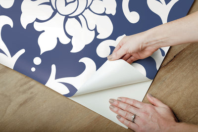 product image for Damask Indigo Peel & Stick Wallpaper by RoomMates for York Wallcoverings 99