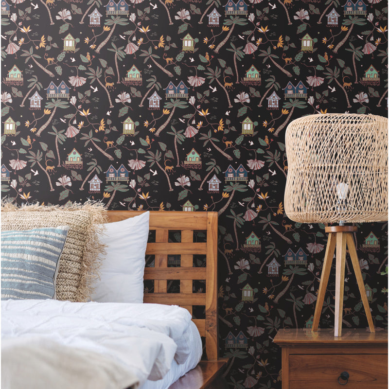 media image for Calypso Jungle Black Peel & Stick Wallpaper by RoomMates for York Wallcoverings 273