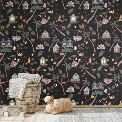 product image for calypso jungle black peel and stick wallpaper by roommates for york wallcoverings 2 1