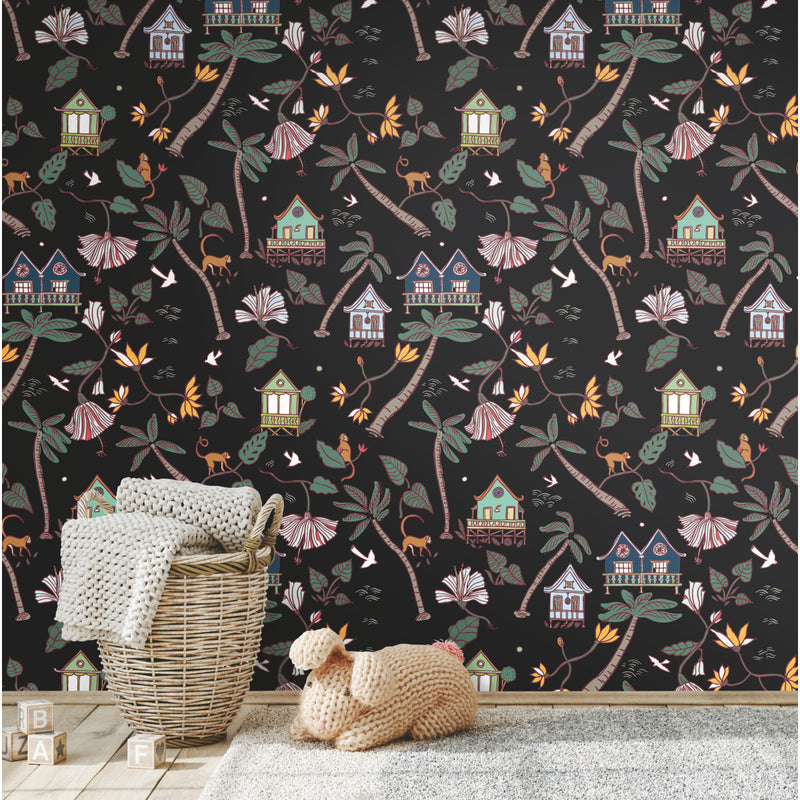 media image for calypso jungle black peel and stick wallpaper by roommates for york wallcoverings 2 276